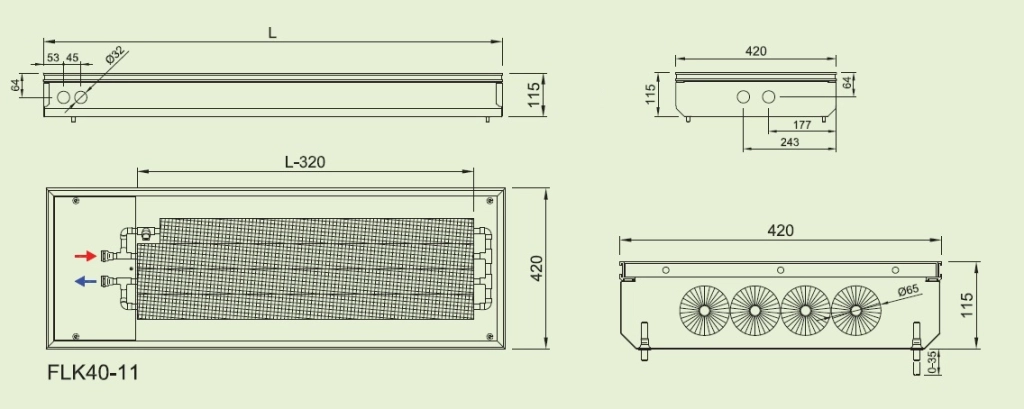 Convector de pardoseala ingropat ISAN ACTIV FLT40-11 800
